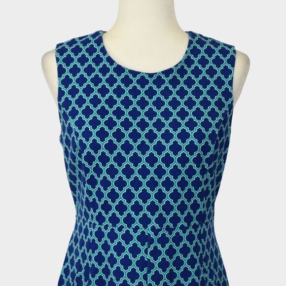 LAND'S END Royal Teal Blue Quatrefoil Ponte Stretch Sheath Dress  Size 10P - Picture 4 of 9